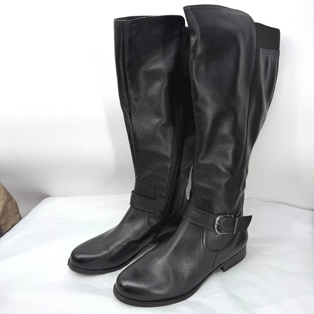 Naturalizer Jaya Black Leather Knee High Riding Boots Buckle Strap Comfort 9W